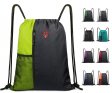 Polyester mesh drawstring zipper backpack with earphone hole