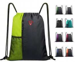 Polyester mesh drawstring zipper backpack with earphone hole