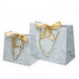 Custom logo marble effect paper gift bags with ribbon knots