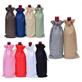 Custom jute burlap wine bottle drawstring bags