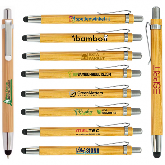 Custom logo bamboo pen with stylus touch screen