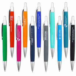 Custom logo promotional rubber coated plastic click pens