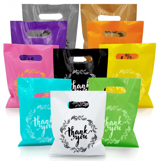 Custom logo PE plastic D cut handle tote bags